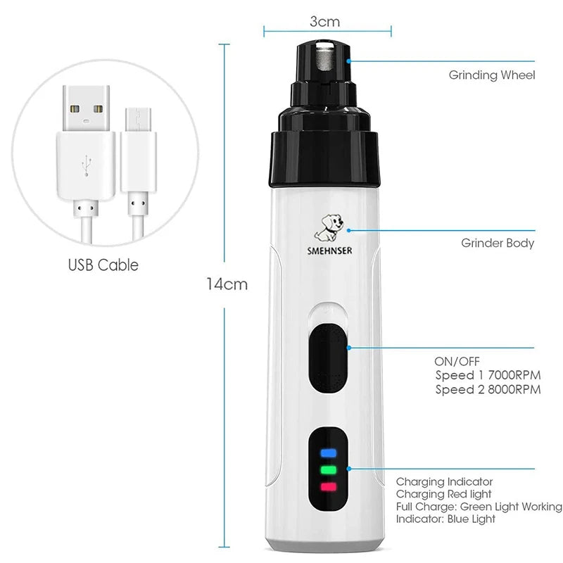 Rechargeable Pet Nail Grinder and Paw Grooming Tool