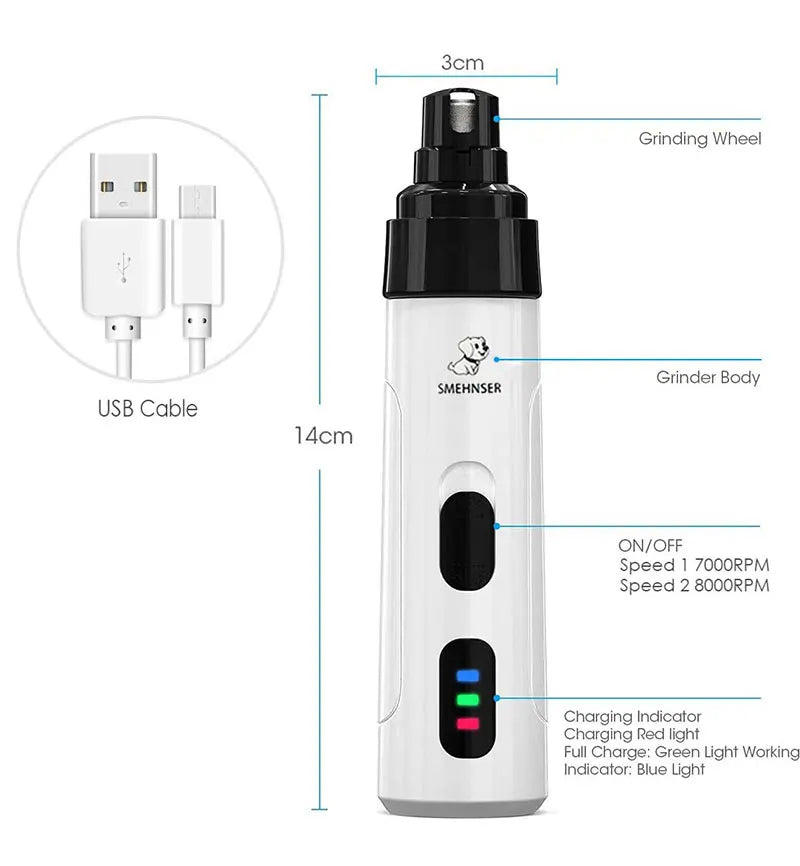 Rechargeable Pet Nail Grinder and Paw Grooming Tool