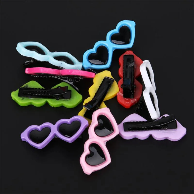 New Pet Lovely Heart Sunglasses Hairpins Pet Dog Bows Hair Clips for Puppy Dogs Cat Yorkie Teddy Pet Hair Decor Pet Supplies 1pc