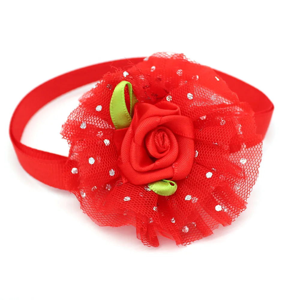 20pcs Valentine’s Day Pet Bowties and Neckties – Lace Rose Love Style Accessories for Dogs and Cats