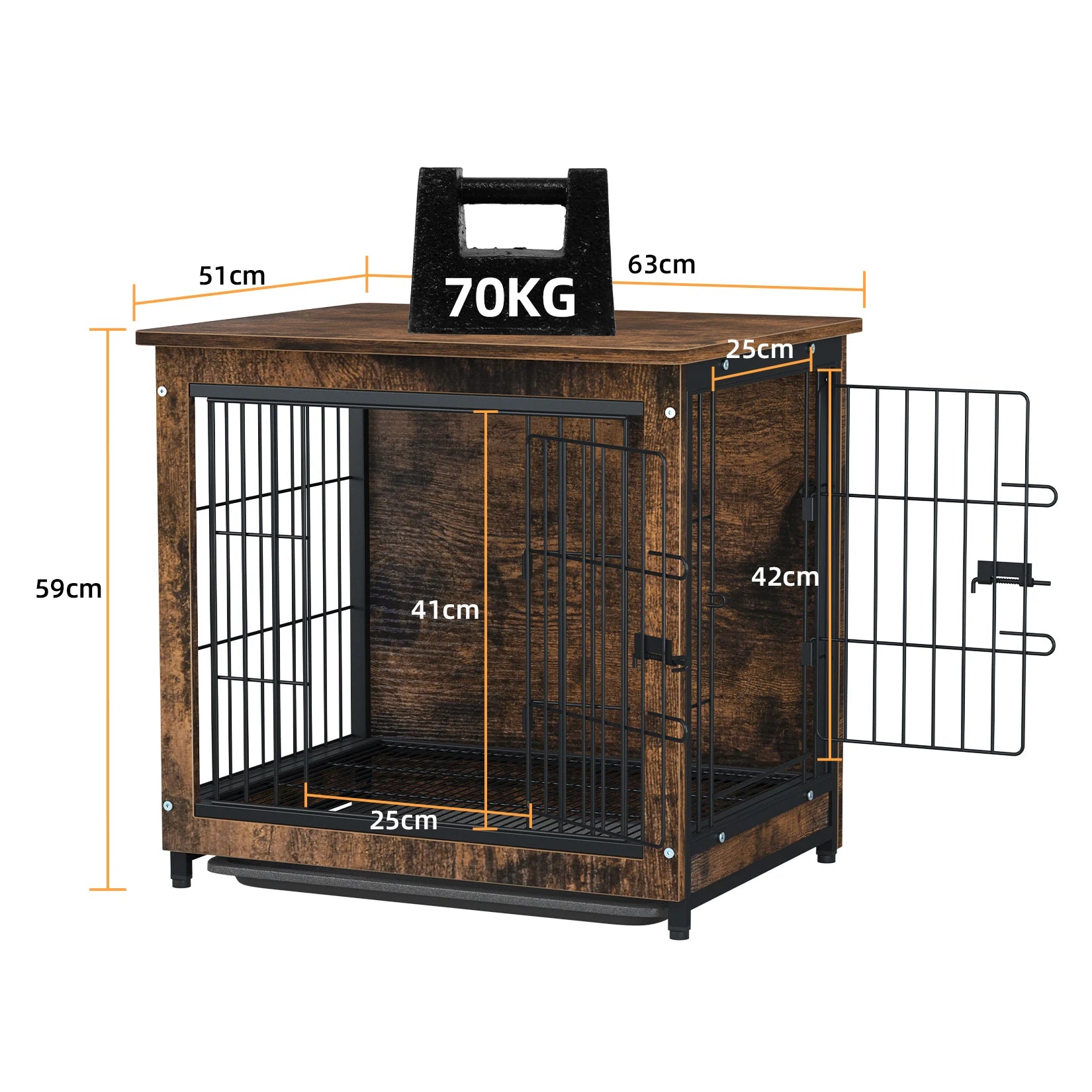 Vintage Wooden Dog Cage End Table – Stylish Indoor Pet Crate with Double Doors and Removable Tray