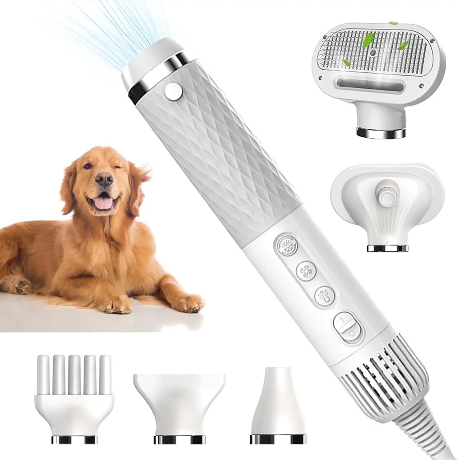 Portable Dog Hair Dryer – Adjustable Temperature and Speed with 4 Nozzles for Pet Grooming