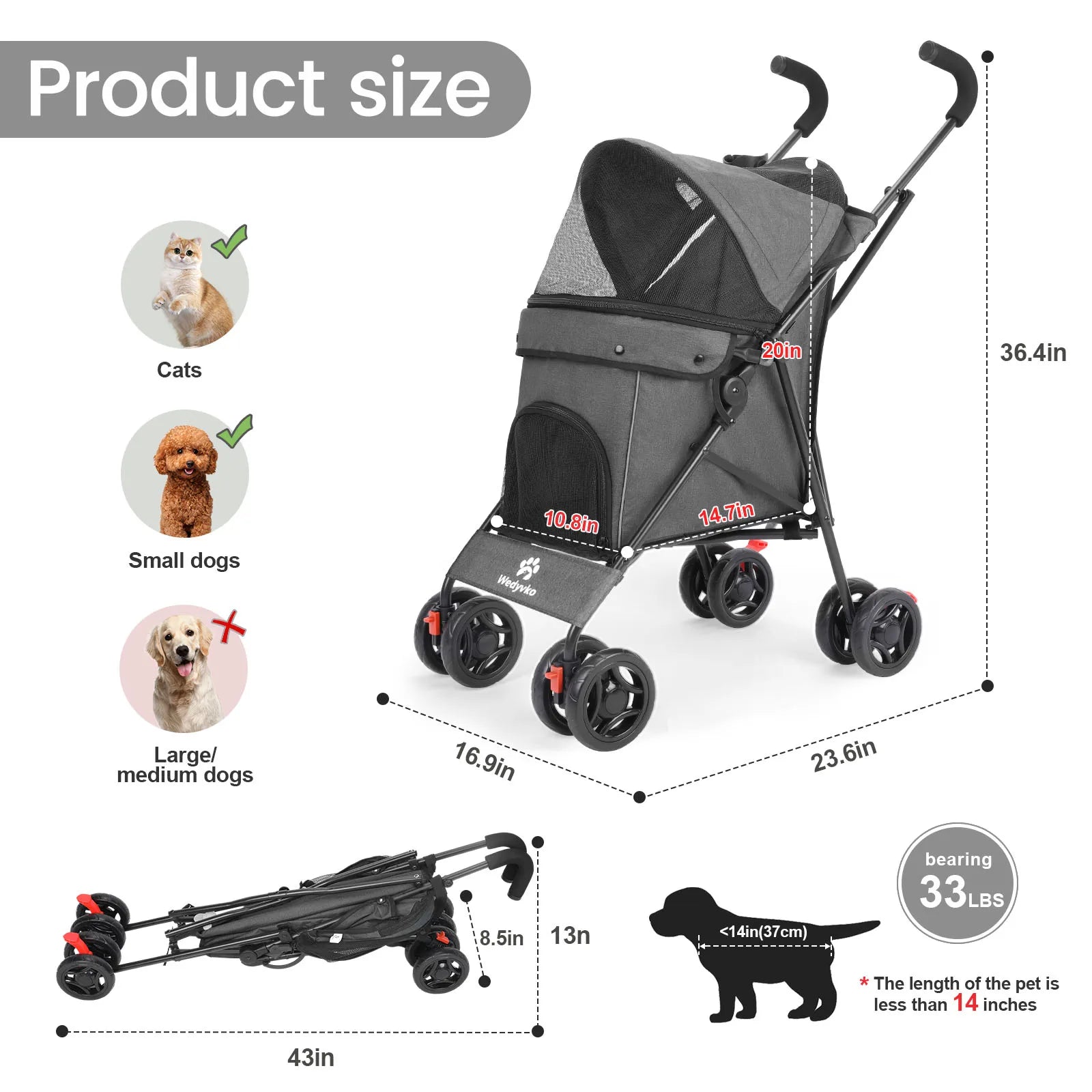 Lightweight Outdoor Puppy & Cat Stroller