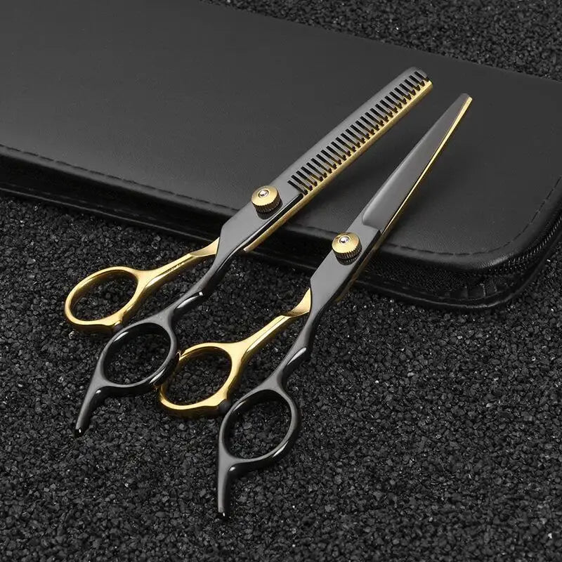 6.5-Inch Pet Grooming Scissors Kit - Black & Gold