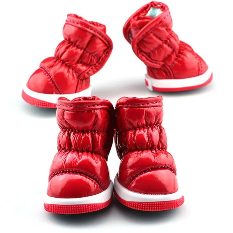 4PCS Winter Dog Shoes – Warm Fleece Waterproof Snow Boots for Small Dogs