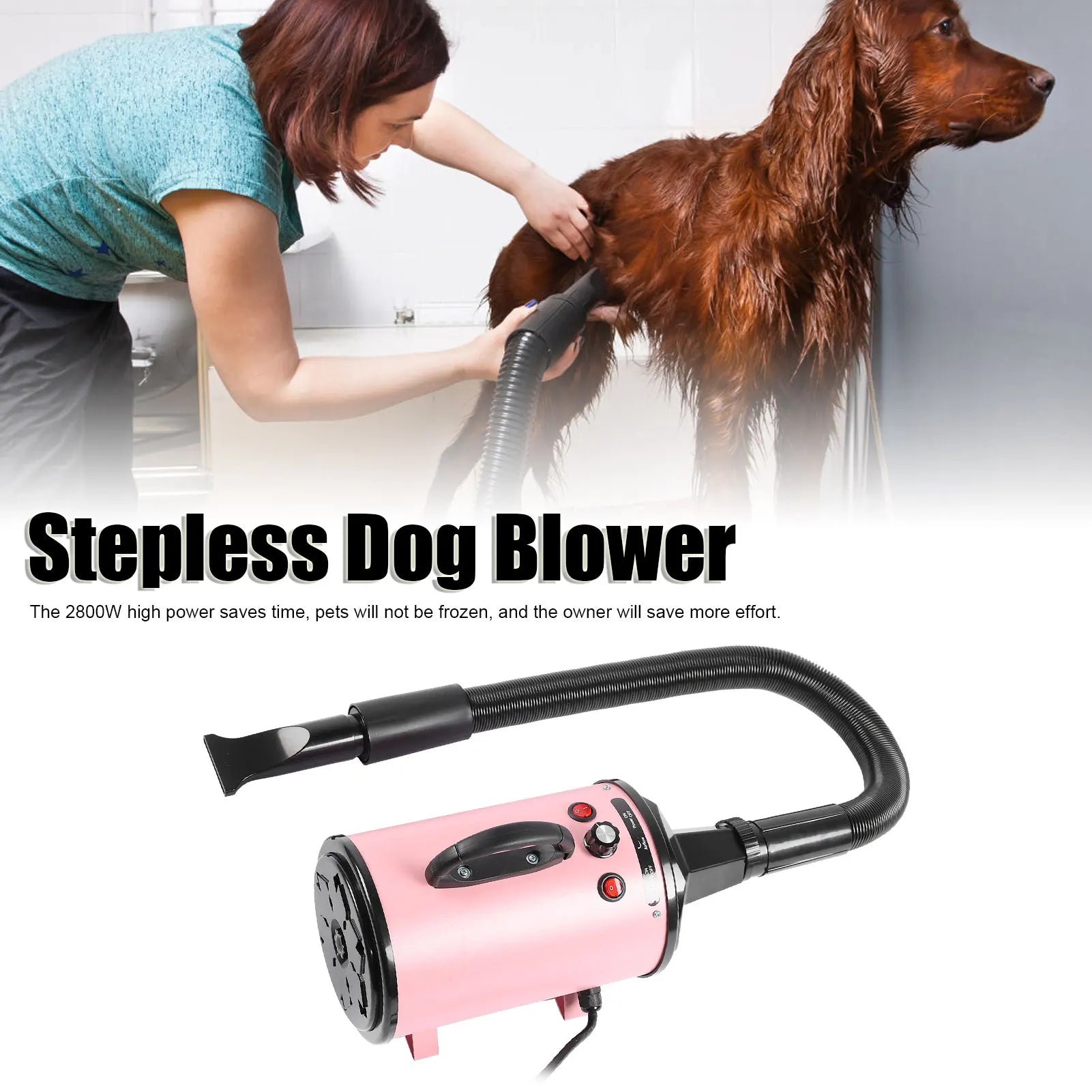 Stepless Adjustable Dog Blow Dryer – Low Noise, High-Power Pet Hair Dryer with Speed and Temperature Control