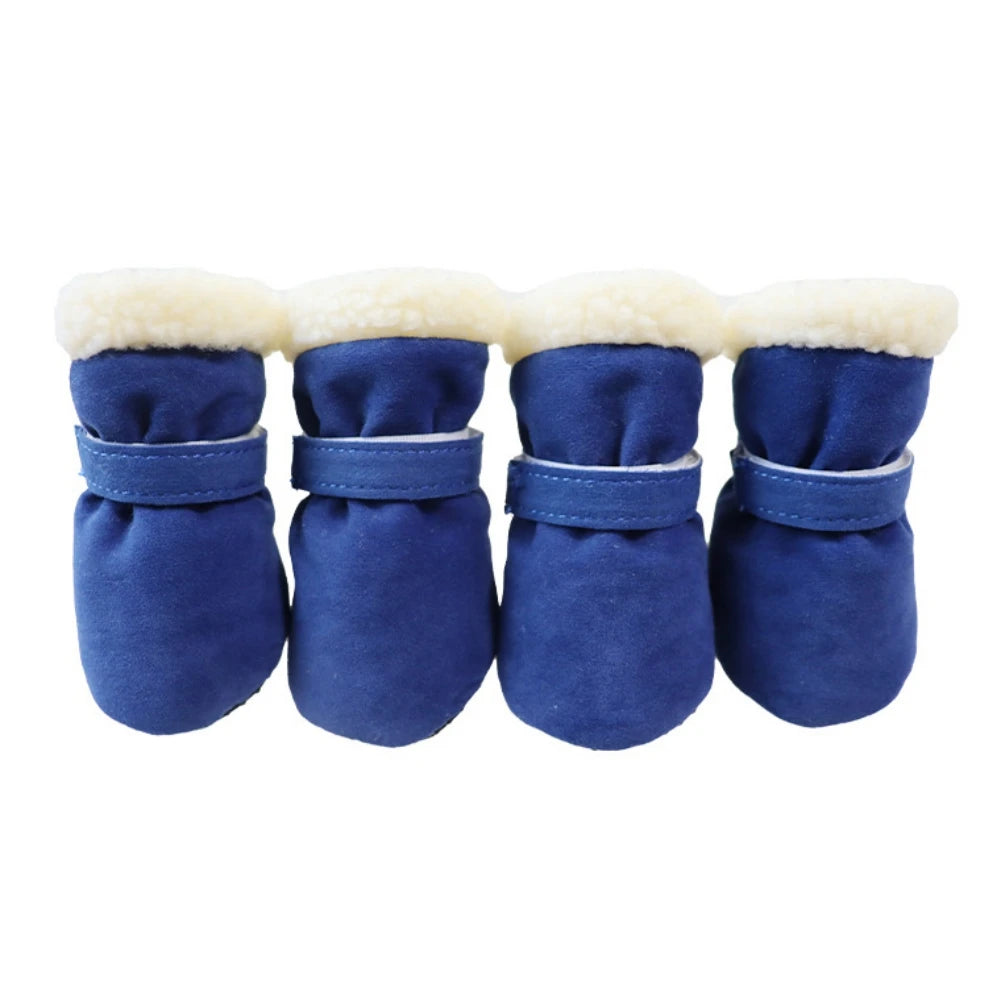 4PCS Plush Dog Snow Boots – Warm Winter Shoes with Non-Slip Soles for Small to Medium Dogs and Cats