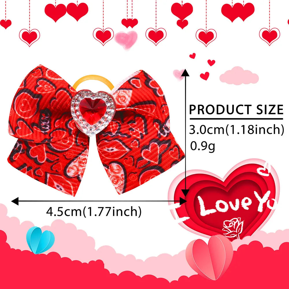 20PCS Valentine’s Day Dog Bows – Red and Pink Hair Bow Accessories for Dogs and Cats