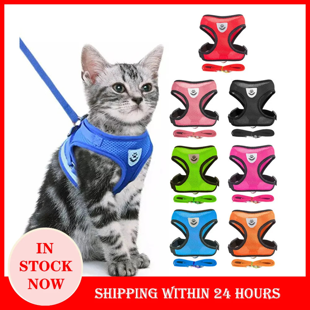Adjustable Cat & Dog Harness Vest with Traction Rope Set