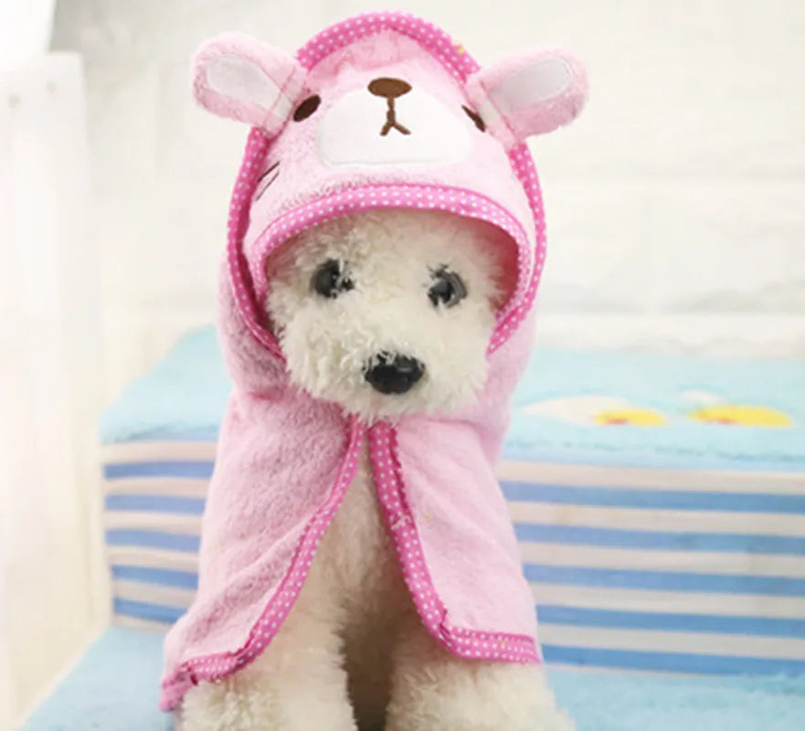 Cute Pet Dog Bath Towel – Super Absorbent Drying Towel with Hoodie for Dogs and Cats