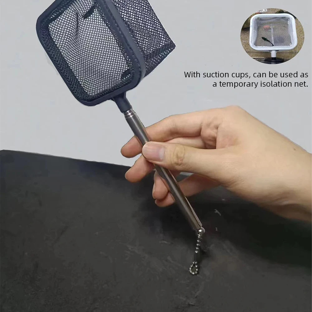 Aquarium Square Fishing Net with Suction Cup & Extendable Handle