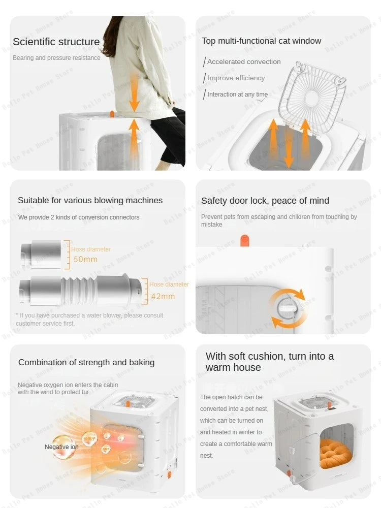 Detached Multifunctional Pet Drying Box – Large-Capacity Hair Dryer for Cats and Small Dogs