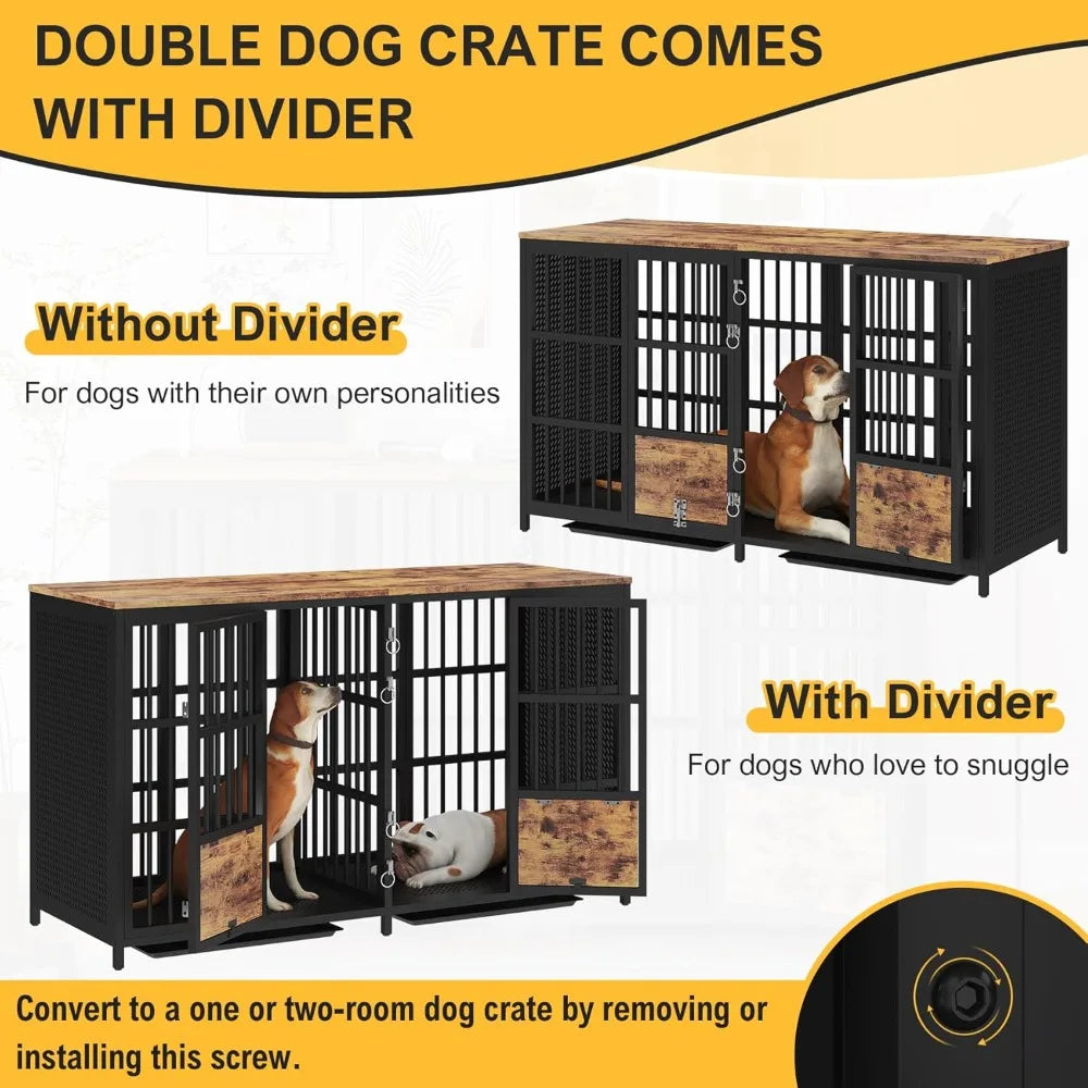 63-Inch Heavy-Duty Dog Crate Furniture for Two Dogs