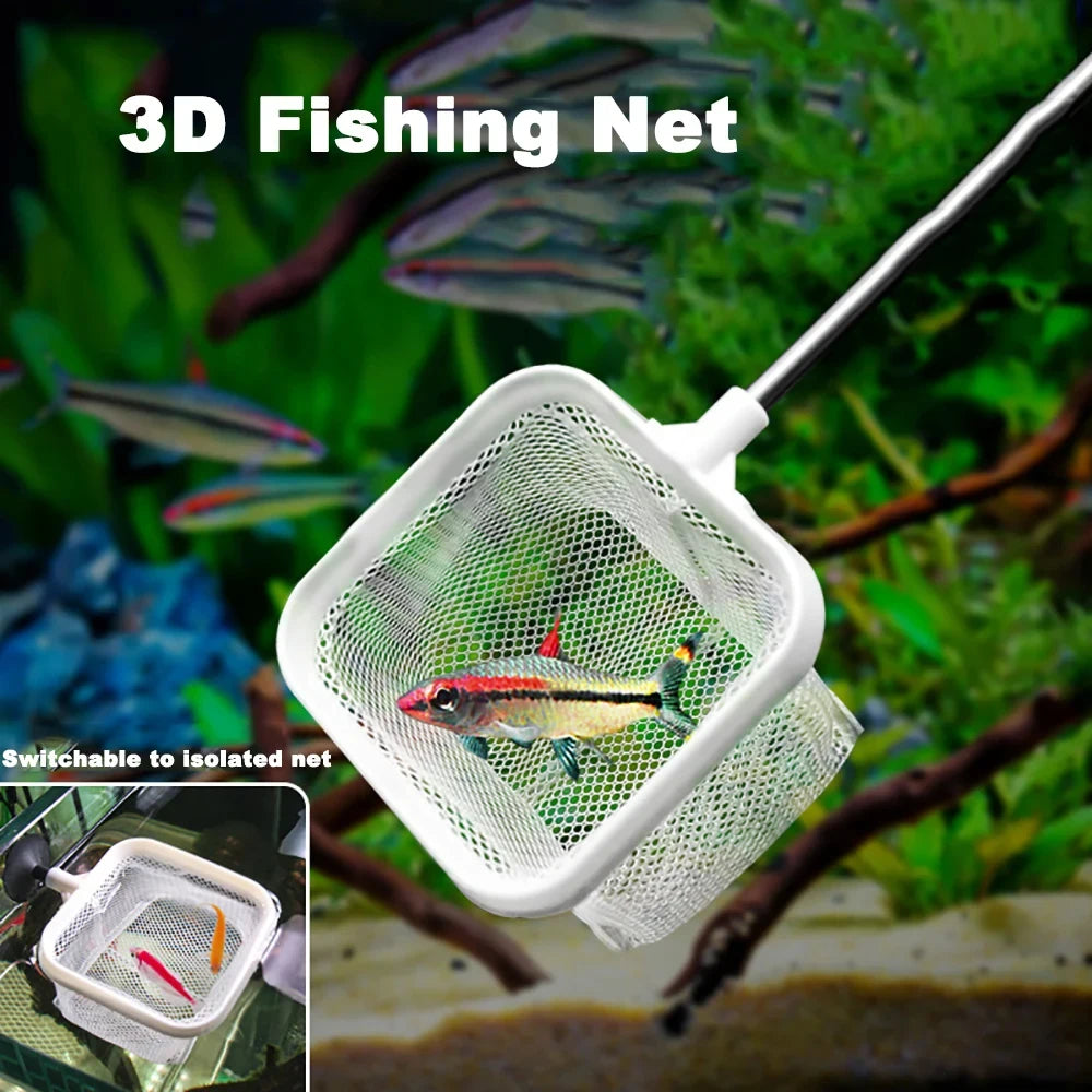 Aquarium Square Fishing Net with Suction Cup & Extendable Handle