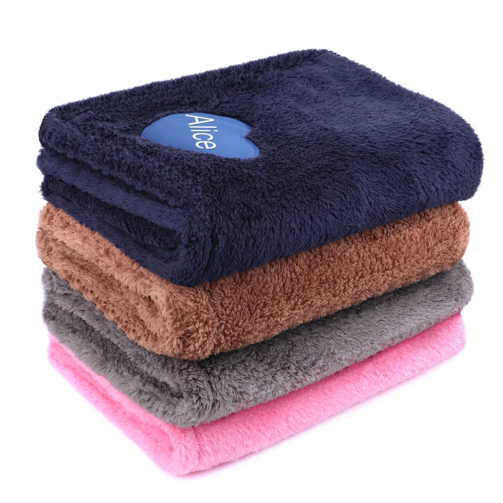 Soft Fluffy Dog Blanket Personalized Fleece Pet Blankets Free Printed Name Warm Dogs Heart Pattern Mat for Bed Sleeping Shower