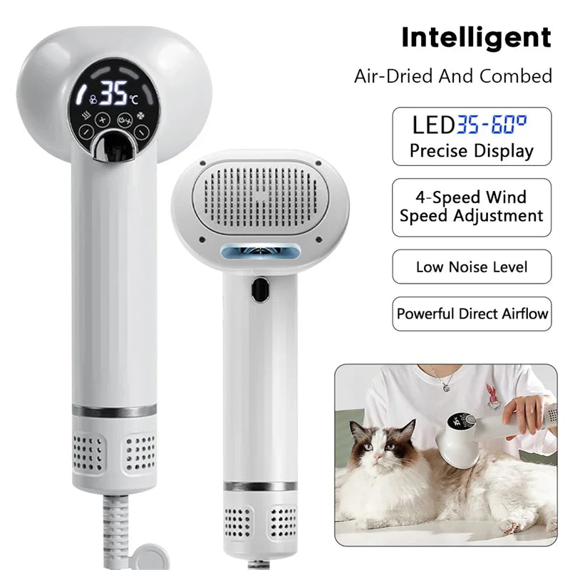 Smart Hair Dryer with Brush for Dogs and Cats – Grooming Comb with Hair Removing and Blow-Drying Function