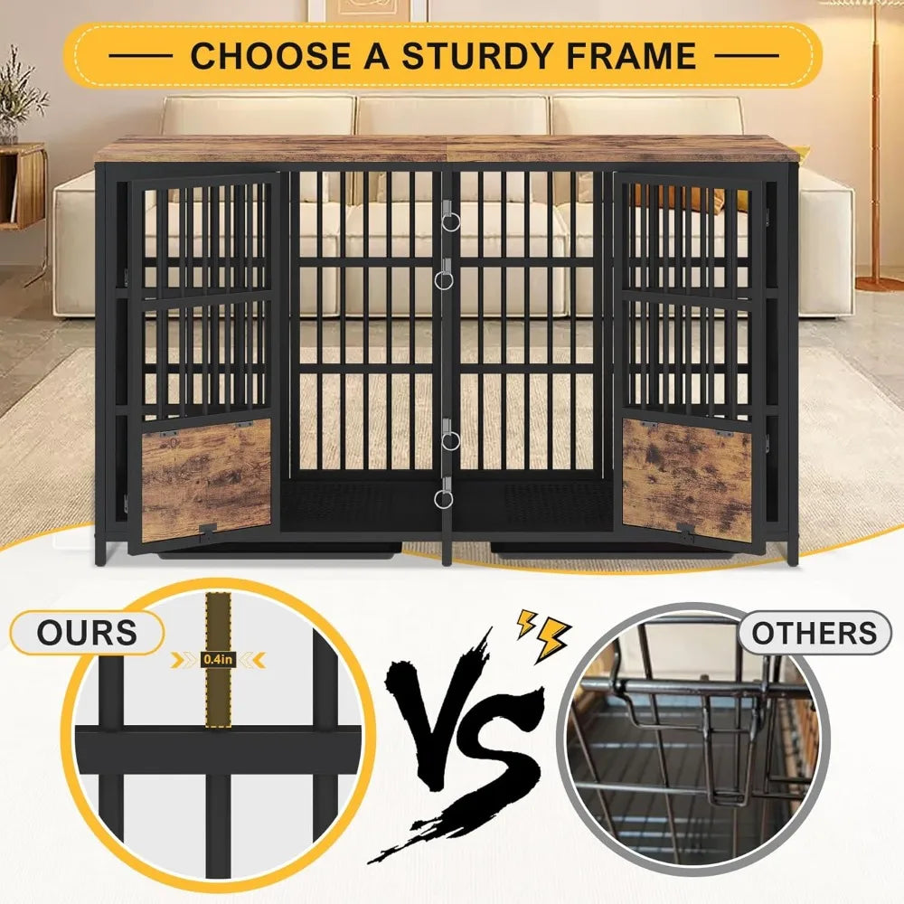 63-Inch Heavy-Duty Dog Crate Furniture for Two Dogs