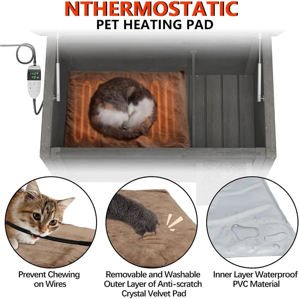 Outdoor Heated Cat House – Weatherproof Insulated Shelter with Heating Pad for Feral and Outdoor Cats