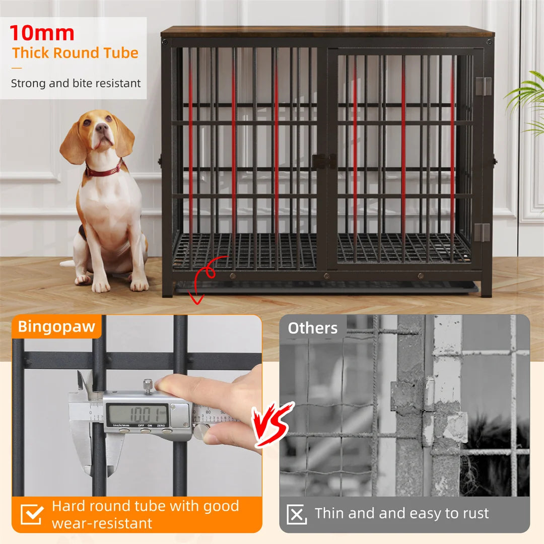 White Dog Crate Furniture with Black Cage and End Table Design