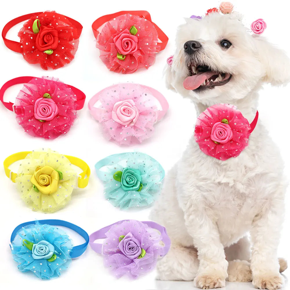 20pcs Valentine’s Day Pet Bowties and Neckties – Lace Rose Love Style Accessories for Dogs and Cats