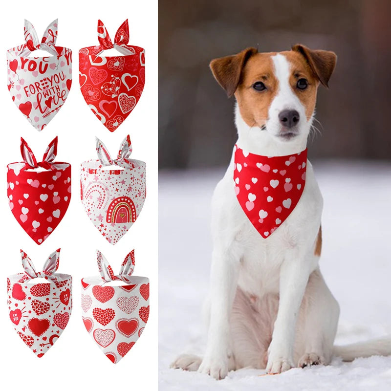 Washable Dog Bandanas – Festive Love Heart Scarves for Christmas and Valentine’s Day