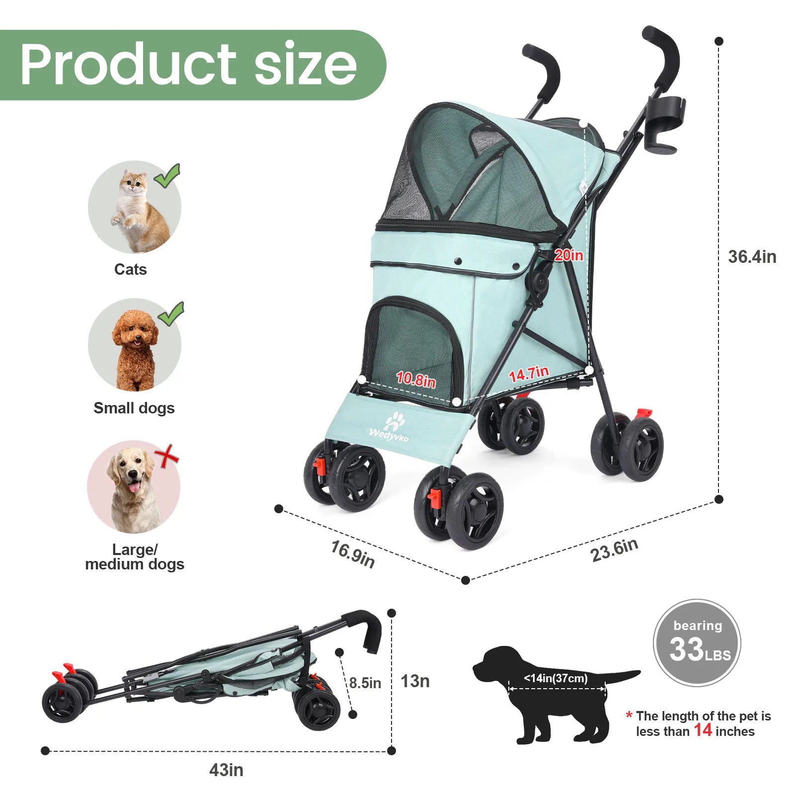 Lightweight Outdoor Puppy & Cat Stroller