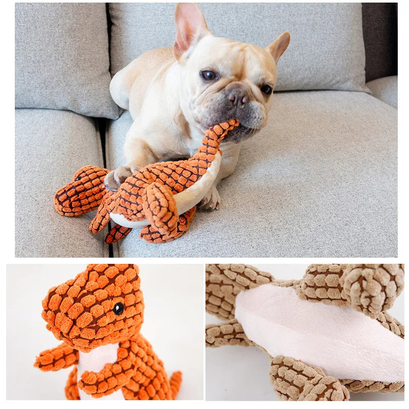 Cartoon Dinosaur Plush Squeaky Dog Toy