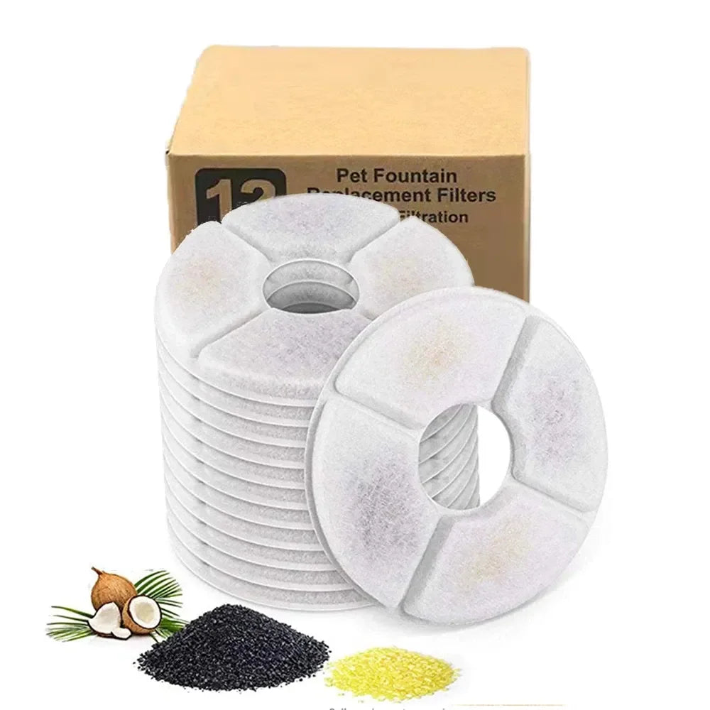 12-Piece Activated Carbon Replacement Filters for 1.6L Pet Water Fountains