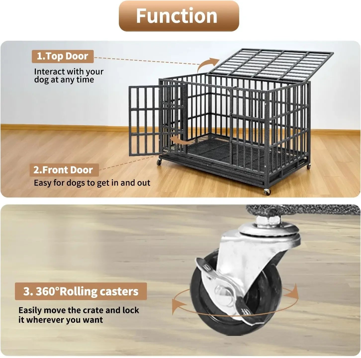 Escape-Proof Steel Dog Crate – Heavy-Duty Double Door Cage for High-Anxiety Dogs