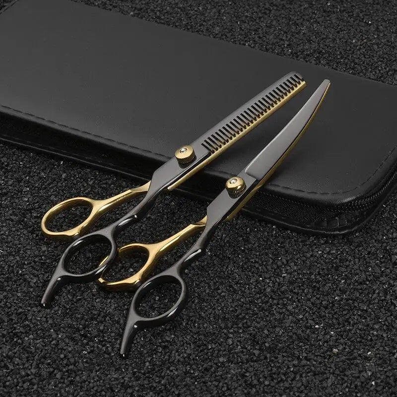 6.5-Inch Pet Grooming Scissors Kit - Black & Gold