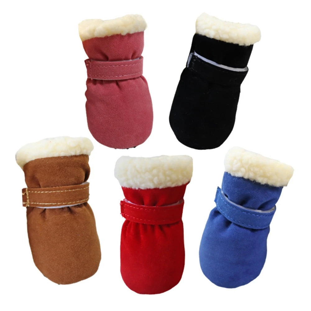 4PCS Plush Dog Snow Boots – Warm Winter Shoes with Non-Slip Soles for Small to Medium Dogs and Cats