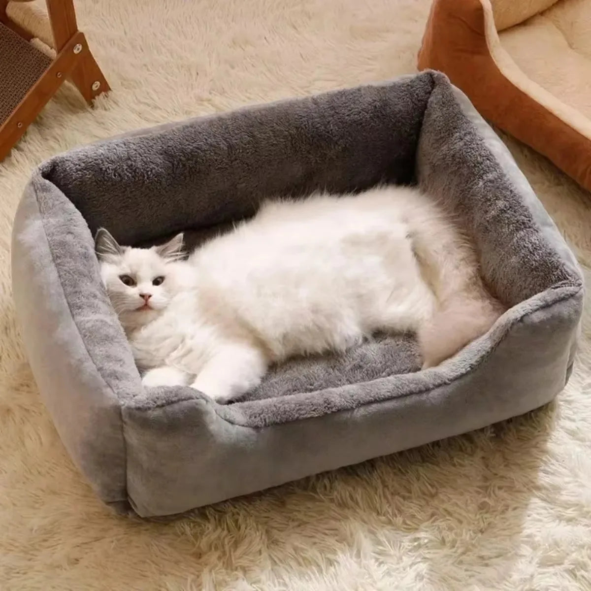 Warm Square Plush Kennel Thickened Cat Bed