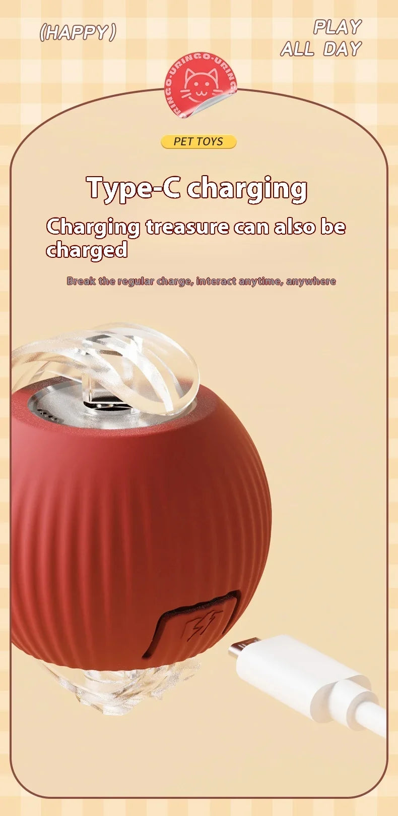 USB Rechargeable Interactive Rolling Cat Toy Ball
