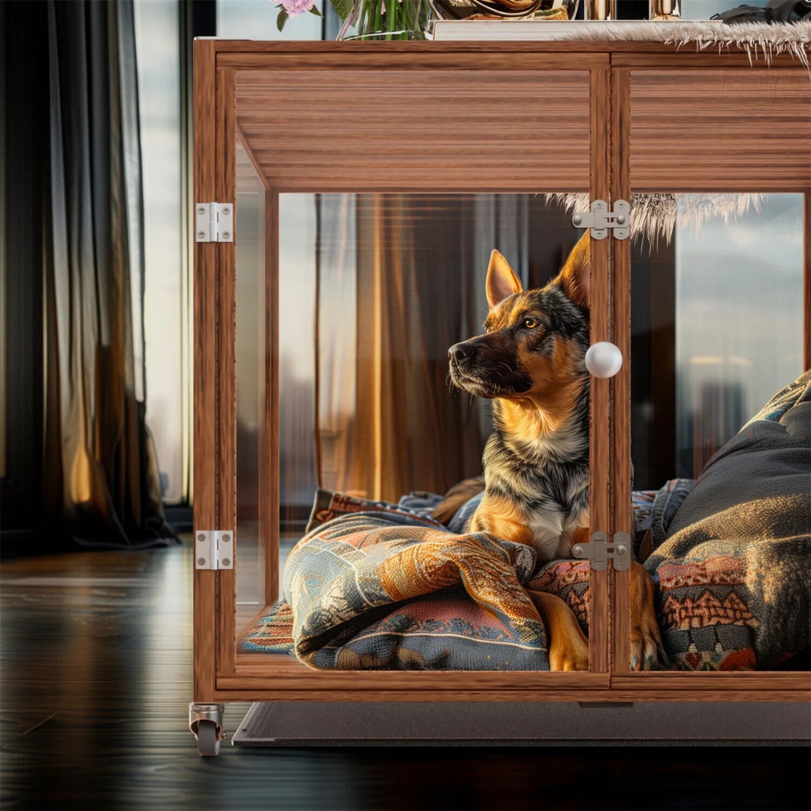 US Top-Level Dog Crate with Tempered Glass and Aluminum Frame