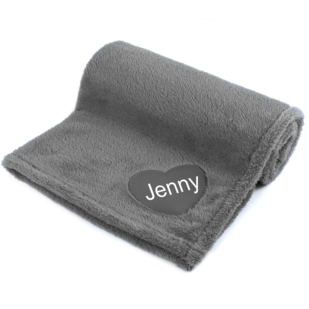 Soft Fluffy Dog Blanket Personalized Fleece Pet Blankets Free Printed Name Warm Dogs Heart Pattern Mat for Bed Sleeping Shower