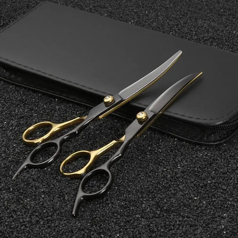 6.5-Inch Pet Grooming Scissors Kit - Black & Gold