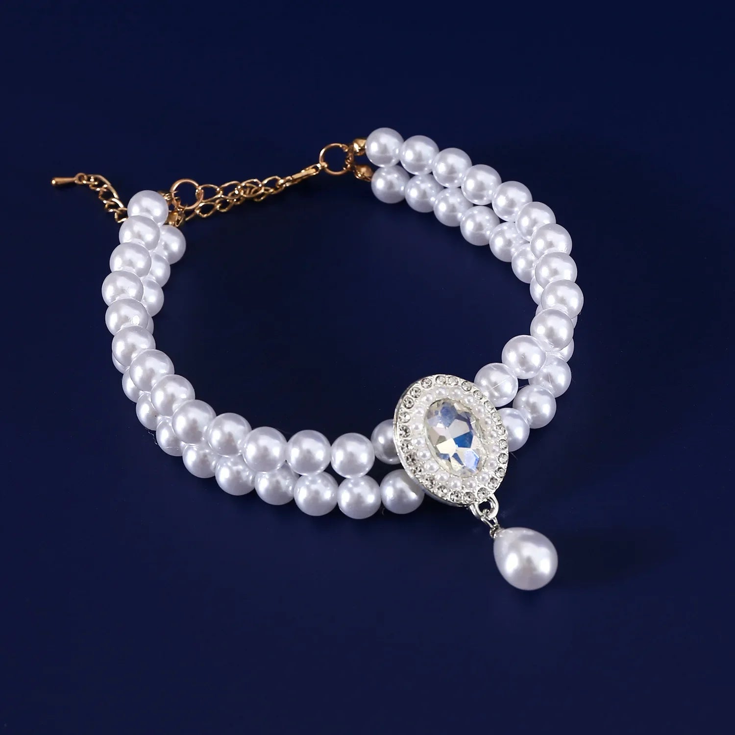 Adjustable Pet Pearl Necklace Jewelry Diamond Pendant