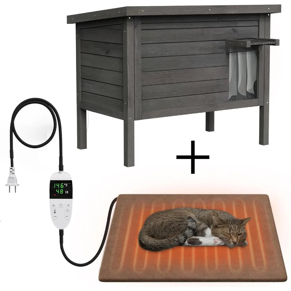 Outdoor Heated Cat House – Weatherproof Insulated Shelter with Heating Pad for Feral and Outdoor Cats