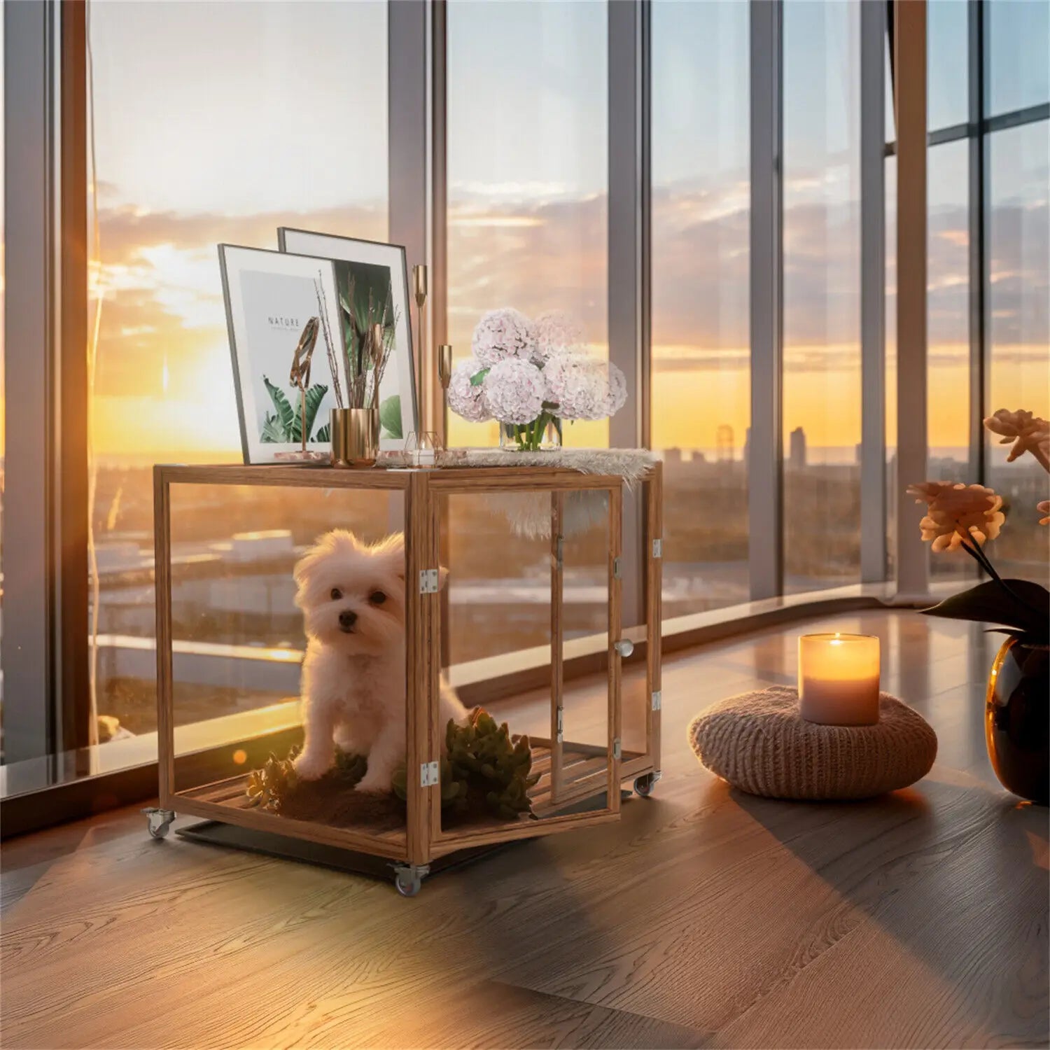 US Top-Level Dog Crate with Tempered Glass and Aluminum Frame