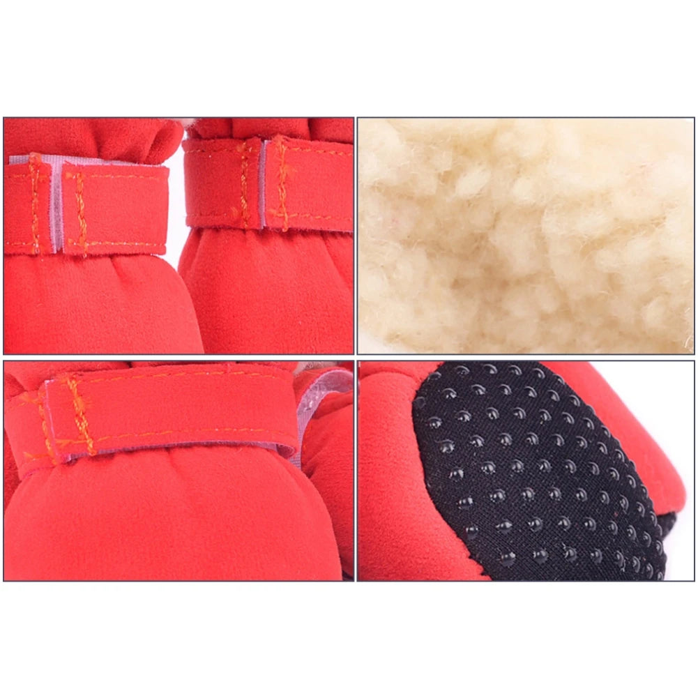 4PCS Plush Dog Snow Boots – Warm Winter Shoes with Non-Slip Soles for Small to Medium Dogs and Cats