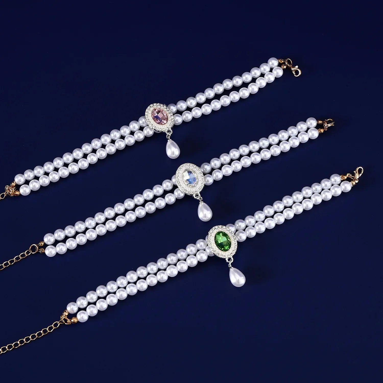 Adjustable Pet Pearl Necklace Jewelry Diamond Pendant