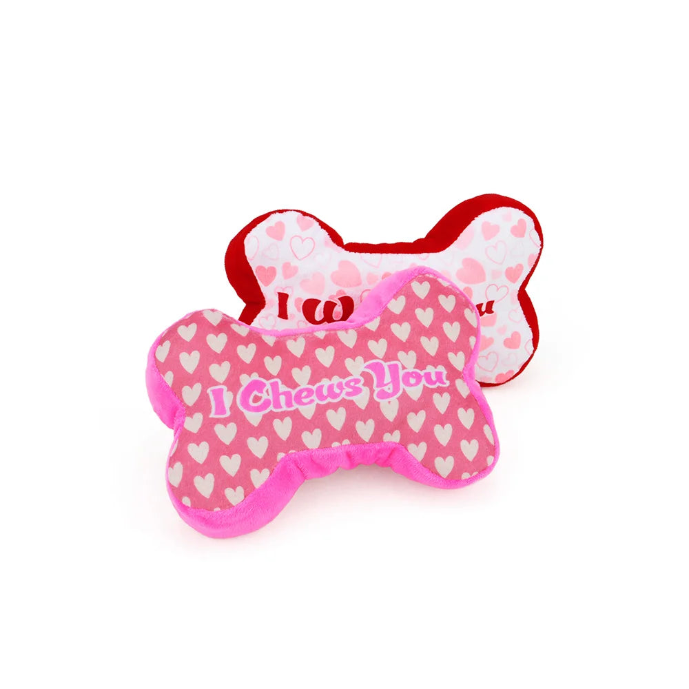 2PCS Heart & Bone Plush Dog Toys – Squeaky Chew Toys for Valentine’s Day Gift