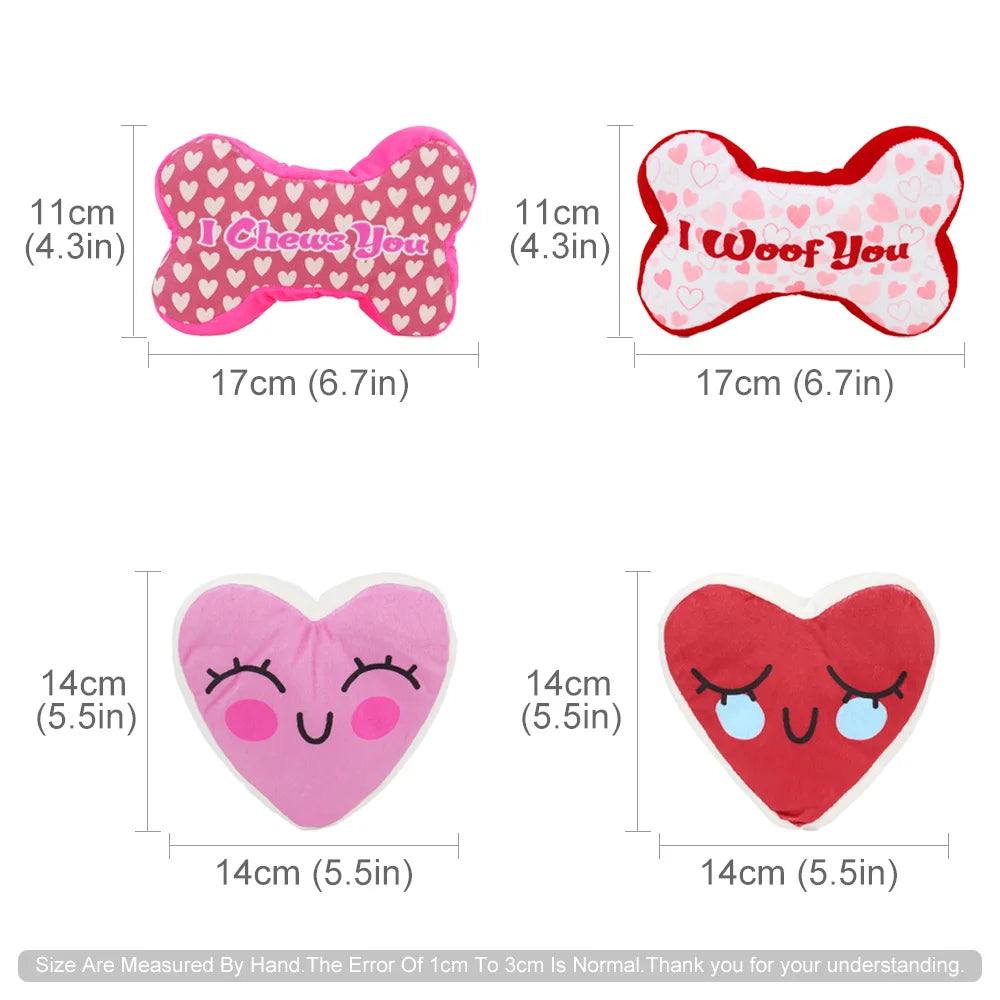 2PCS Heart & Bone Plush Dog Toys – Squeaky Chew Toys for Valentine’s Day Gift