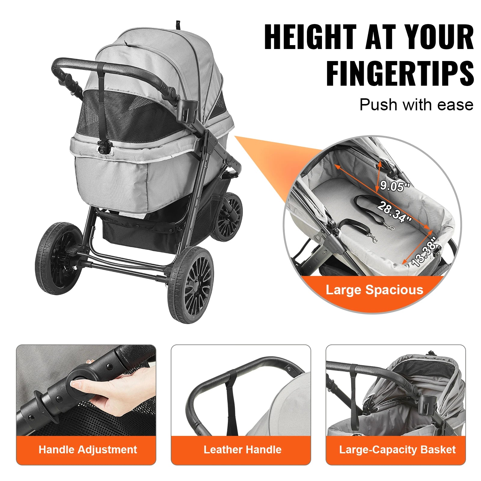 VEVOR Lightweight Pet Stroller – Travel-Friendly Carrier with Brakes, Rotating Wheels, and Accessories