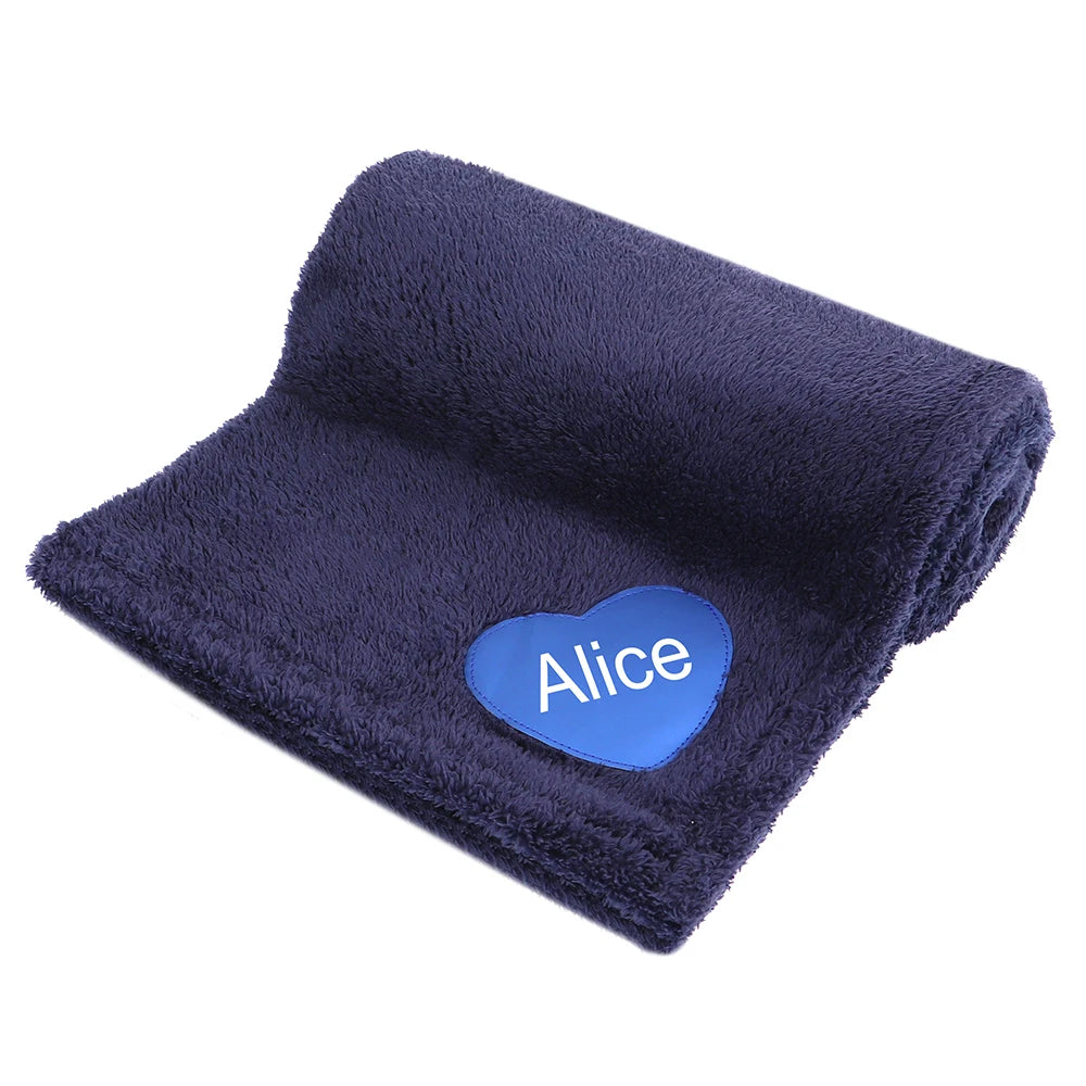 Soft Fluffy Dog Blanket Personalized Fleece Pet Blankets Free Printed Name Warm Dogs Heart Pattern Mat for Bed Sleeping Shower