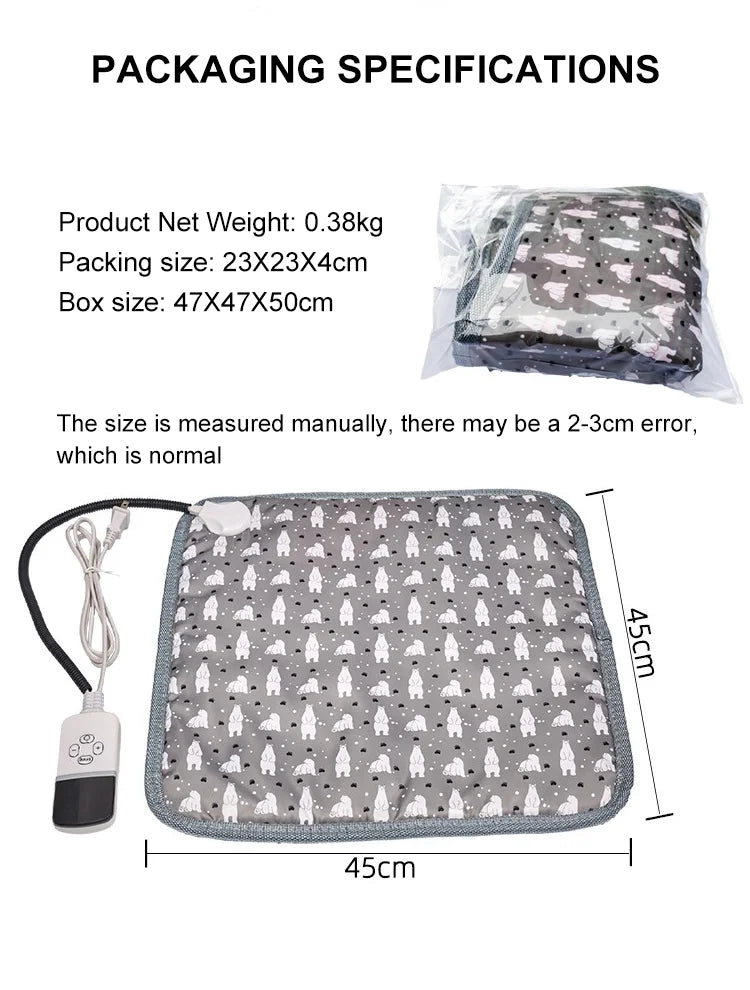 Adjustable Pet Heated Mat – Waterproof Electric Heating Pad with Timer for Dogs and Cats