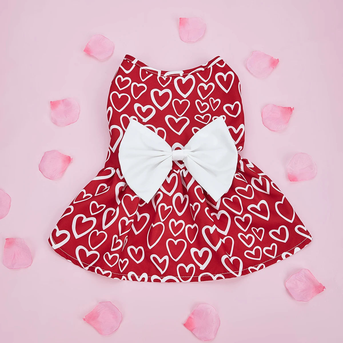 Valentines Day Pet Clothes Hearts Dog Valentines Outfit Bowknot Red Tulle Dog Dress with for Small Dogs Cat Girl