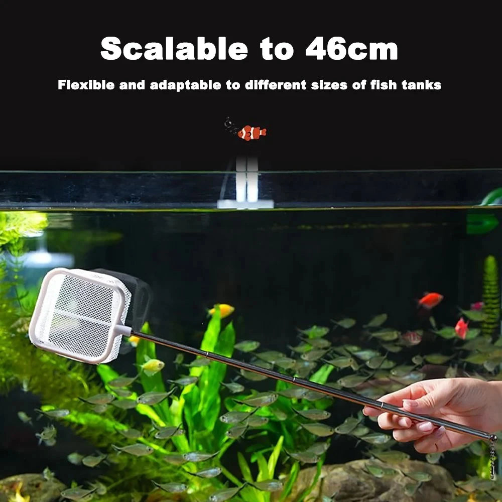 Aquarium Square Fishing Net with Suction Cup & Extendable Handle