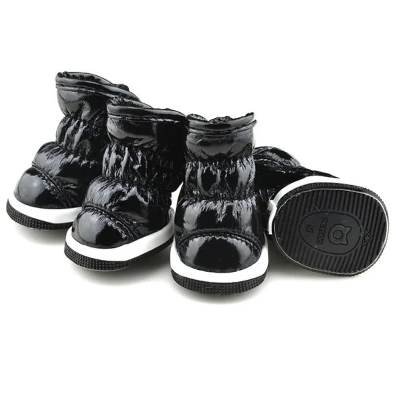 4PCS Winter Dog Shoes – Warm Fleece Waterproof Snow Boots for Small Dogs