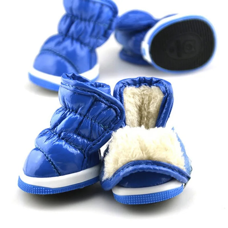 4PCS Winter Dog Shoes – Warm Fleece Waterproof Snow Boots for Small Dogs